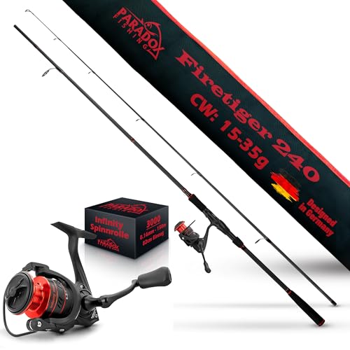 Paradox Fishing Firetiger Spinnrute mit Rolle I 2,4m 15-35g mit 3000 Rolle I Spinnruten...