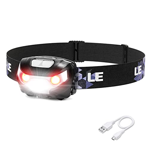 LE Stirnlampe LED Wiederaufladbar, USB Kopflampe 1300 Lux mit Rotlicht& 5 Lichtmodi, IPX4...