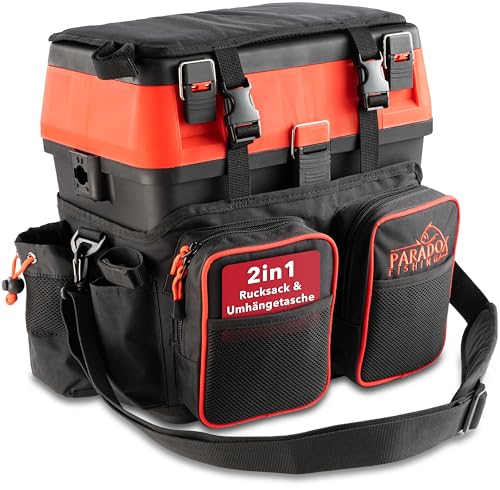 Paradox Fishing Multifunktions-Sitzkiepe I Angelrucksack I Angeltasche Angelkoffer mit...