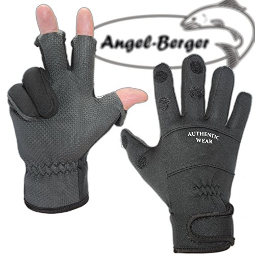 Angel-Berger Premium Neoprenhandschuhe schwarz Angler Handschuhe zum angeln (L)